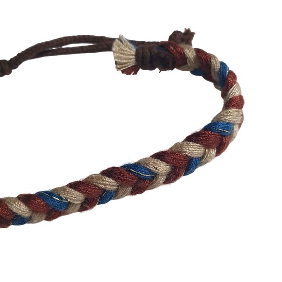 Handmade Braided Rope Friendship Bracelet Brown Blue Adjustable Slide Boho Core - Picture 4 of 4